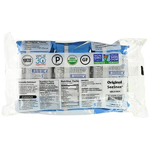 Seasnax Organic Olive Oil Seaweed Snack, 0.18 Oz Pack Of 6