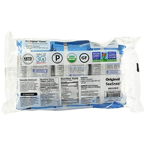 Seasnax Organic Olive Oil Seaweed Snack, 0.18 Oz Pack Of 6