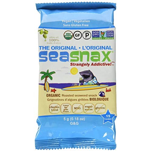 Seasnax Organic Olive Oil Seaweed Snack, 0.18 Oz Pack Of 6