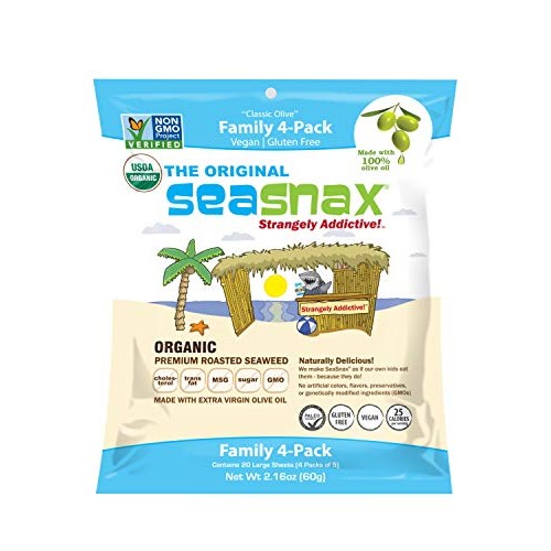 Seasnax Organic Roasted Seaweed Snack Classic Olive, 2.16 Oz