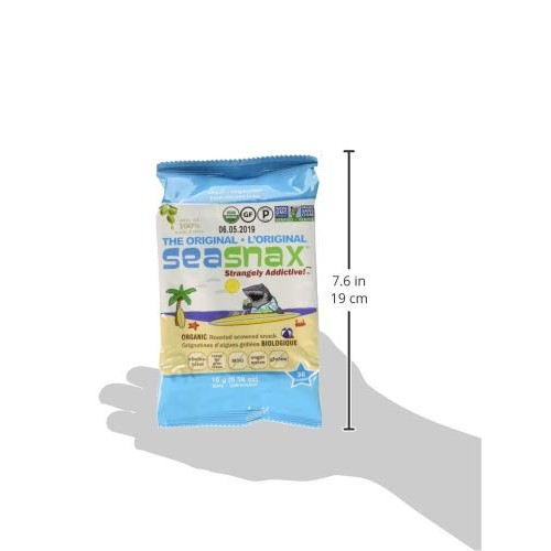 Seasnax Organic Roasted Seaweed Snack, Original, 0.36 Ounce Pac