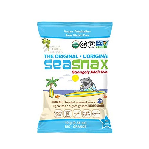 Seasnax Organic Roasted Seaweed Snack, Original, 0.36 Ounce Pac