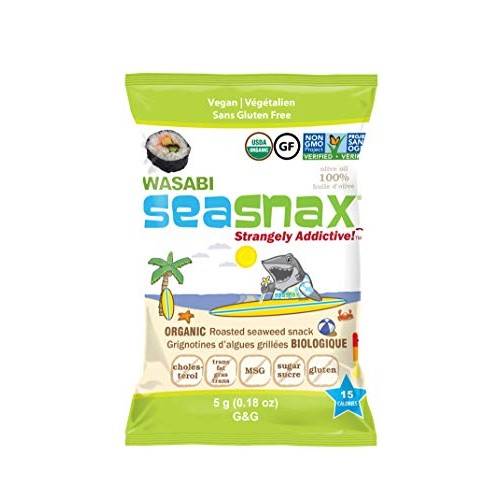 Seasnax Organic Roasted Seaweed Snack Wasabi, 0.18 Oz Pack Of 6
