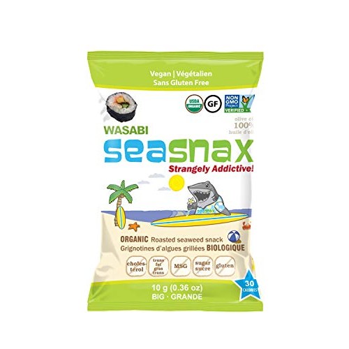 Seasnax Organic Roasted Seaweed Snack Wasabi, 0.36 Oz Pack Of 12