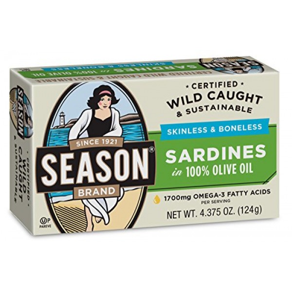 Season Skinless & Boneless Sardines in Oil, 4.375-Ounce Tins Pa...