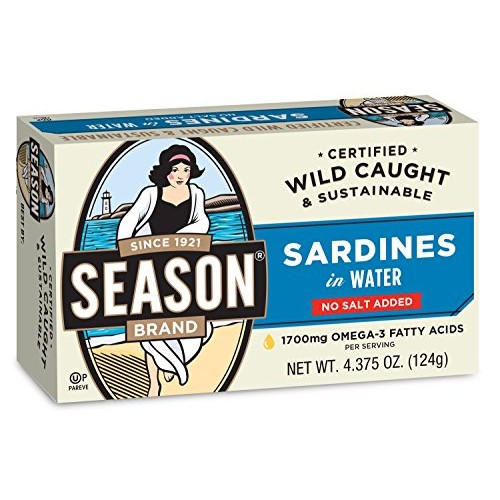 Season Sardines In Water, No Salt Added, 4.375-Ounce Tins Pack