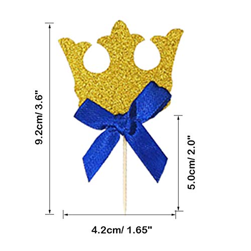 Gold Glitter Crown Cupcake Toppers And Blue Bow, Seasonsky 40 Pa
