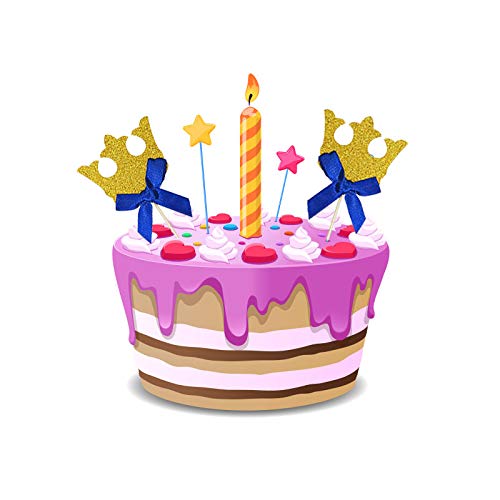 Gold Glitter Crown Cupcake Toppers And Blue Bow, Seasonsky 40 Pa