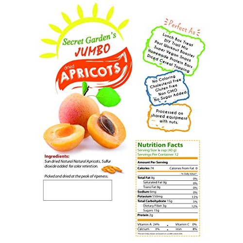 Secret Gardens Turkish Dried Apricots,Jumbo Apricots, Resealabl