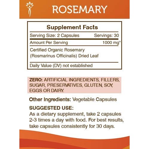 Rosemary 60 Capsules, 1000 Mg, Organic Rosemary Rosmarinus Offi