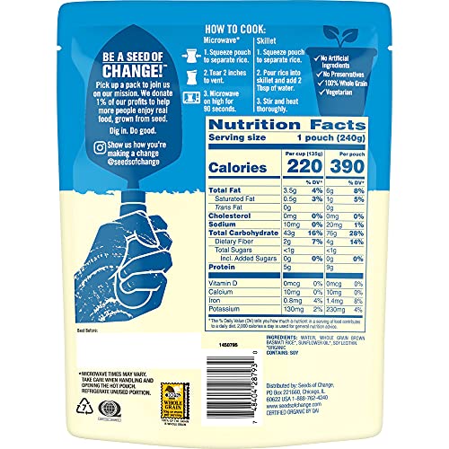 Seeds Of Change Organic Brown Basmati Rice 8.5 Ounce Pack Of 12