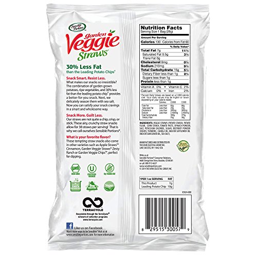 Sensible Portions Garden Veggie Straws, Sea Salt, Snack Size, 1