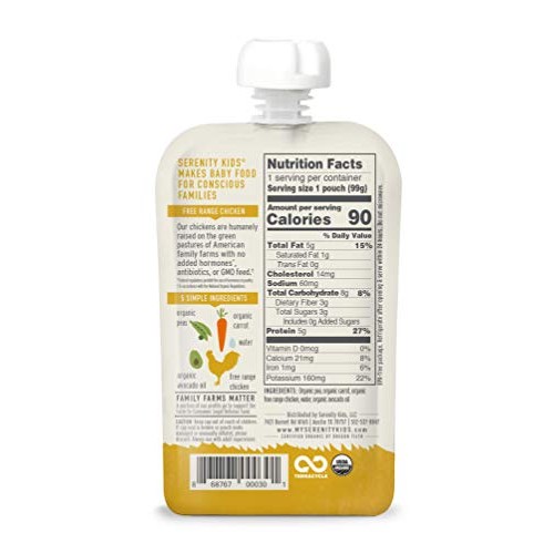 Serenity Kids Baby Food, Free Range Chicken With Organic Peas An