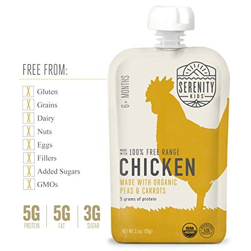 Serenity Kids Baby Food, Free Range Chicken With Organic Peas An