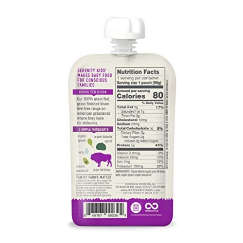 Serenity Kids Baby Food, Grass Fed Bison With Organic Kabocha Sq