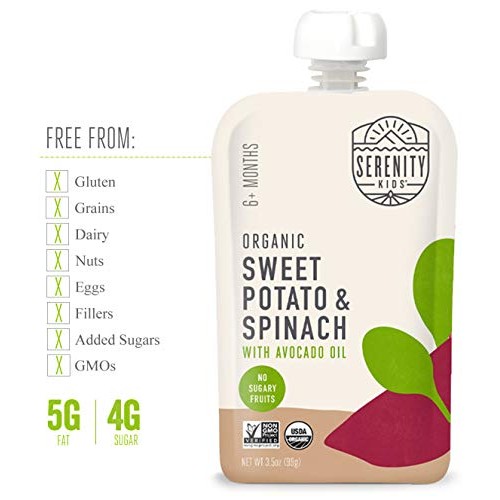 Serenity Kids Baby Food, Organic Sweet Potato And Spinach With A