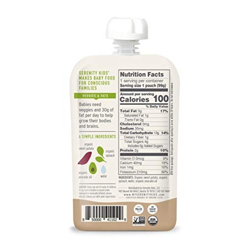 Serenity Kids Baby Food, Organic Sweet Potato And Spinach With A
