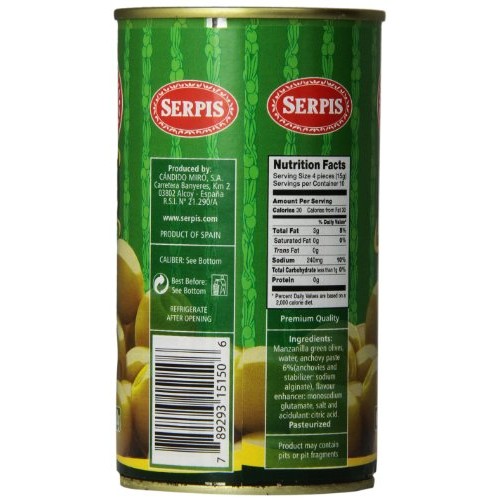 Serpis Olives Stuffed With Anchovies, 12.35 Ounce Pack Of 6