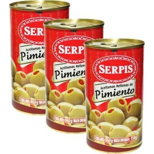 Serpis - Green Olives Stuffed With Red Pimentos 12.34 Oz Pack Of 3