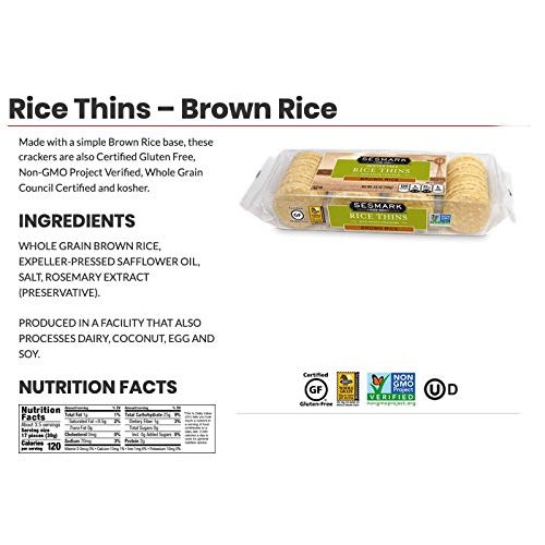 Sesmark Gluten Free Rice Thins, Brown Rice, 3.5 Ounce Pack Of 12
