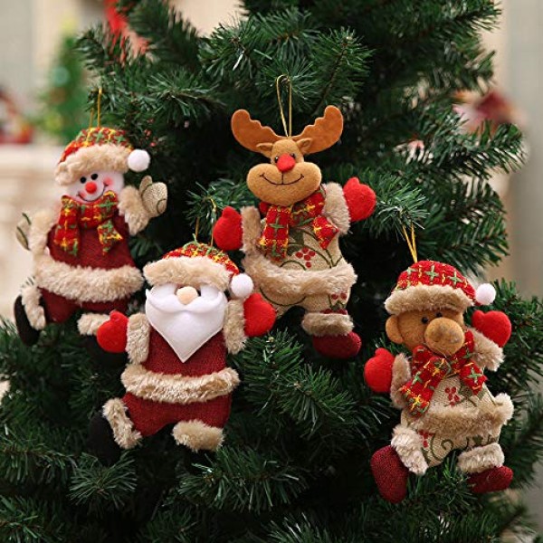 Shan-S 4 Pack Christmas Plush Ornaments, Xmas Hanging Decoration...
