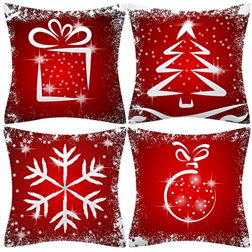 Shan-S 4Pcs Throw Pillow Case,Red Snowflake Snow Snowman Merry C