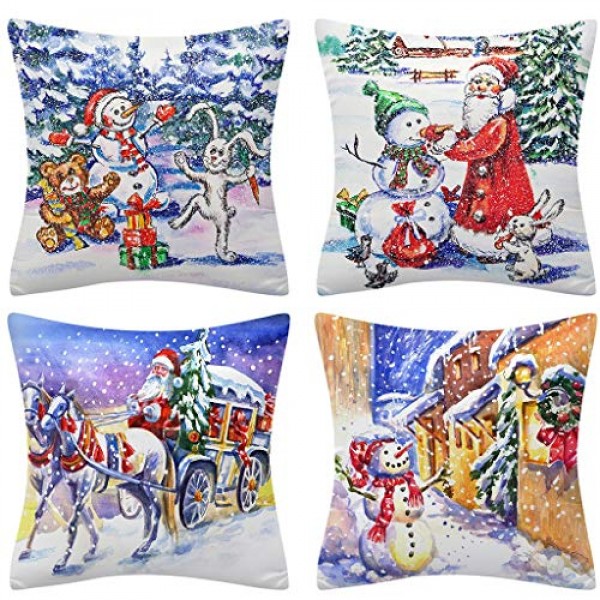 Shan-S Christmas Throw Pillow Cover 18 X 18, Set Of 4 Merry Chri
