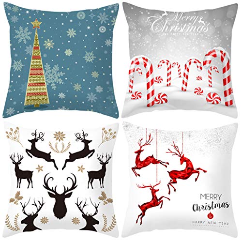 Shan-S Set Of 4 Christmas Throw Pillow Cover Decor Square Pillow