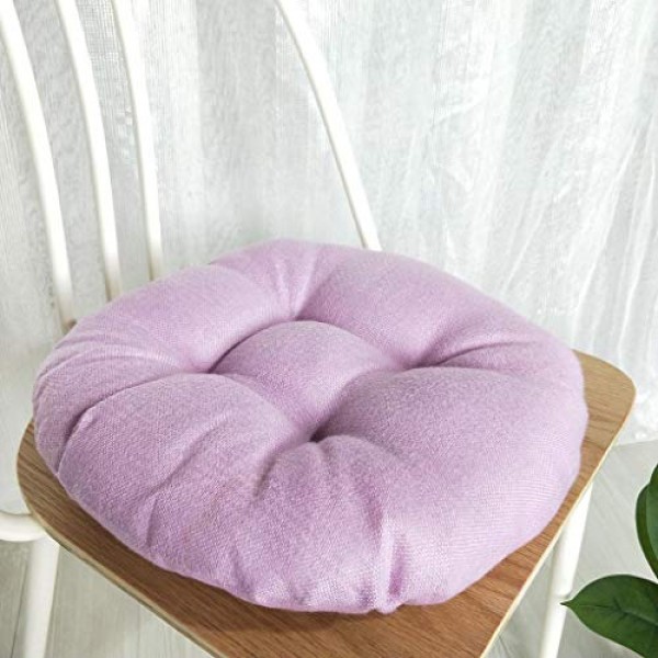 Shan-S Solid Color Round Cotton Floor Cushion, Cotton Linen Brea...