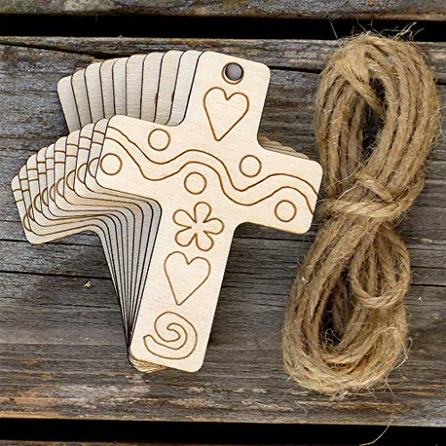 Shan-S 10 Pieces Easter Wooden Slices Unfinished Ornaments Diy W