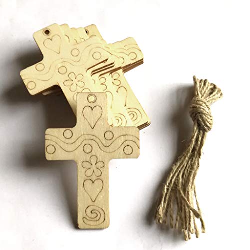 Shan-S 10 Pieces Easter Wooden Slices Unfinished Ornaments Diy W