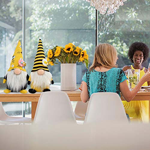 Shan-S 2Pcs Bee Day Gnome Home Decorations, Cute Striped Gnome S