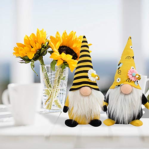 Shan-S 2Pcs Bee Day Gnome Home Decorations, Cute Striped Gnome S