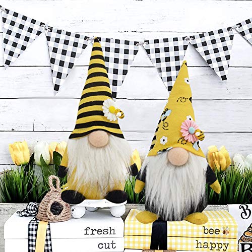 Shan-S 2Pcs Bee Day Gnome Home Decorations, Cute Striped Gnome S
