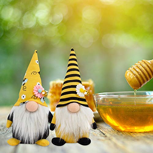 Shan-S 2Pcs Bee Day Gnome Home Decorations, Cute Striped Gnome S