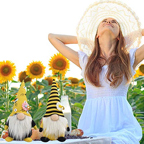 Shan-S 2Pcs Bee Day Gnome Home Decorations, Cute Striped Gnome S