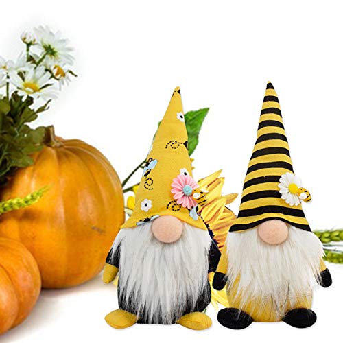 Shan-S 2Pcs Bee Day Gnome Home Decorations, Cute Striped Gnome S