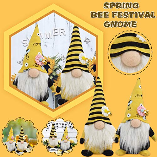 Shan-S 2Pcs Bee Day Gnome Home Decorations, Cute Striped Gnome S