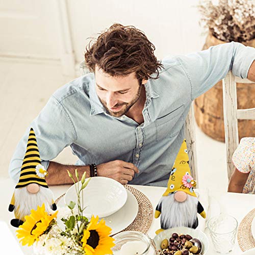 Shan-S 2Pcs Bee Day Gnome Home Decorations, Cute Striped Gnome S