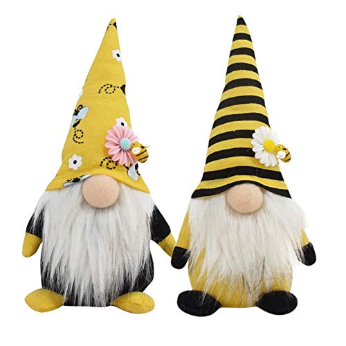 Shan-S 2Pcs Bee Day Gnome Home Decorations, Cute Striped Gnome S