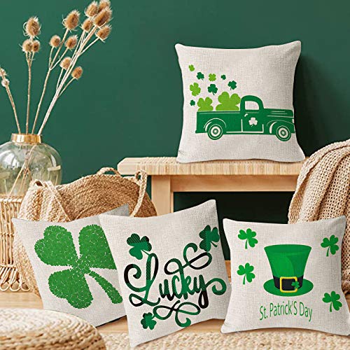 Shan-S 4Pcs St. Patricks Day Pillow Covers,Green Ireland Shamro