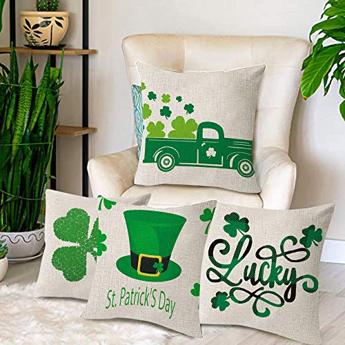 Shan-S 4Pcs St. Patricks Day Pillow Covers,Green Ireland Shamro
