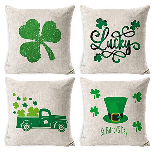Shan-S 4Pcs St. Patricks Day Pillow Covers,Green Ireland Shamro