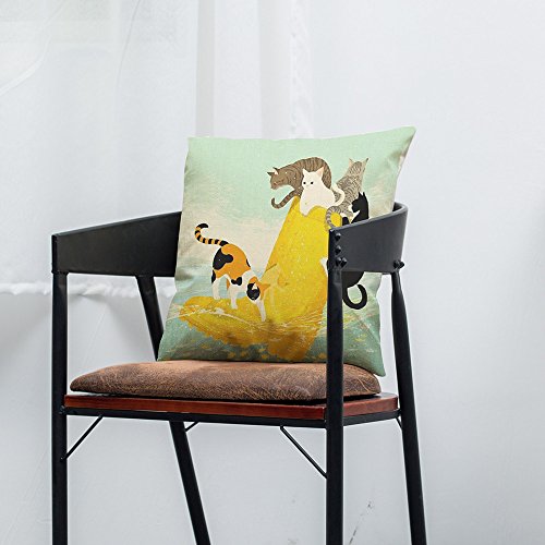Shan-S Happy Cute Cat Print Pillow Cotton Linen Cushions Cover T