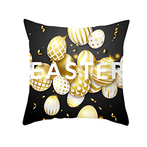 Shan-S Happy Easter Throw Pillow Case Luxury Gold Eggs Letter Pr