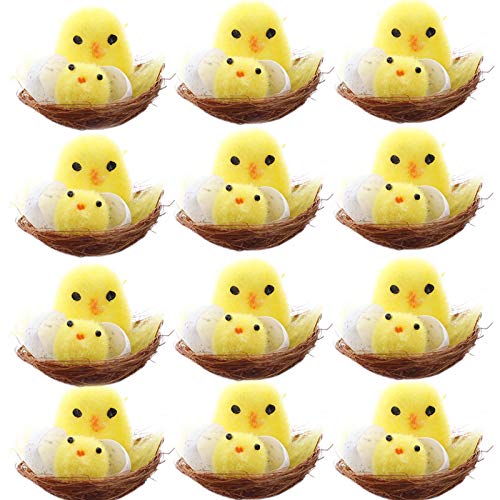 Shan-S Pack Of 12Pcs Easter Chenille Chicks Easter Bonnet Easter