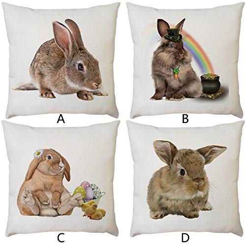 Shan-S Set Of 4 Easter Bunny Pillow Cover Happy Easter Day Rabbi