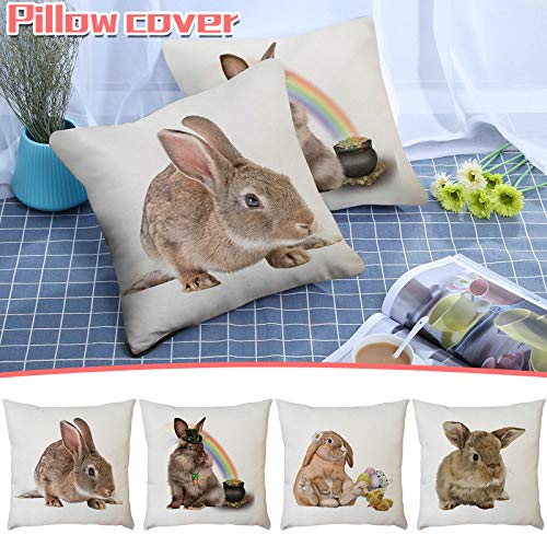 Shan-S Set Of 4 Easter Bunny Pillow Cover Happy Easter Day Rabbi
