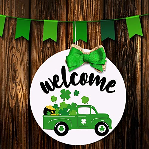Shan-S St Patricks Day Hanging Welcome Door Sign Shamrock Truck