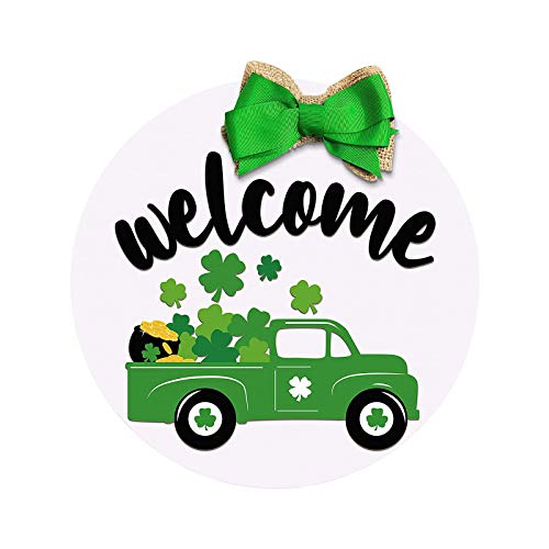 Shan-S St Patricks Day Hanging Welcome Door Sign Shamrock Truck